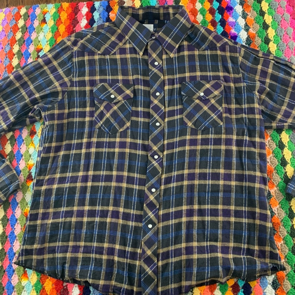 Y2K Wrangler Pearl Snap Oversized Menswear Western Boyfriend Flannel Uni… - Picture 7 of 12